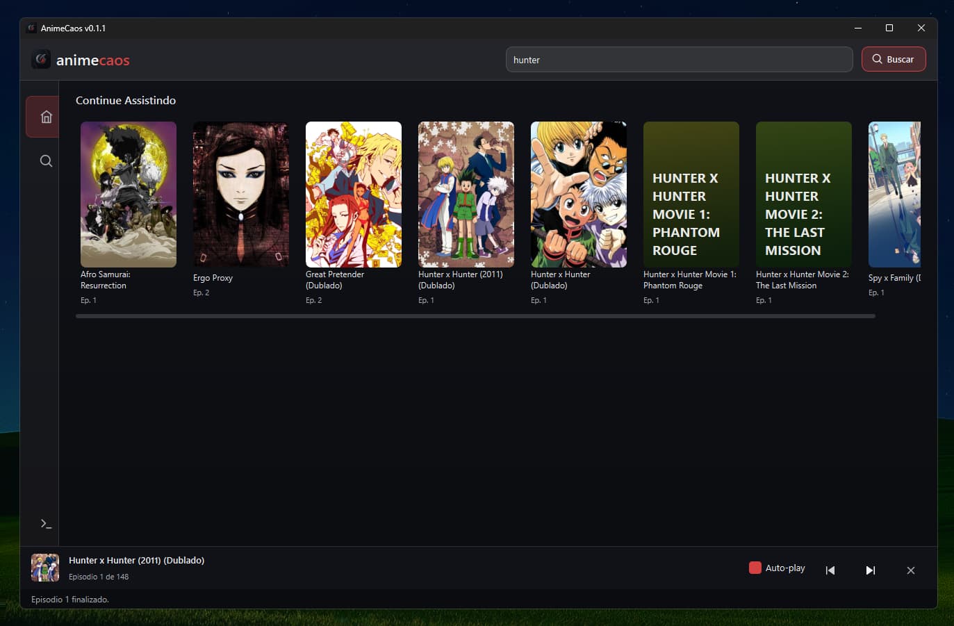 AnimeCaos - tela principal do app