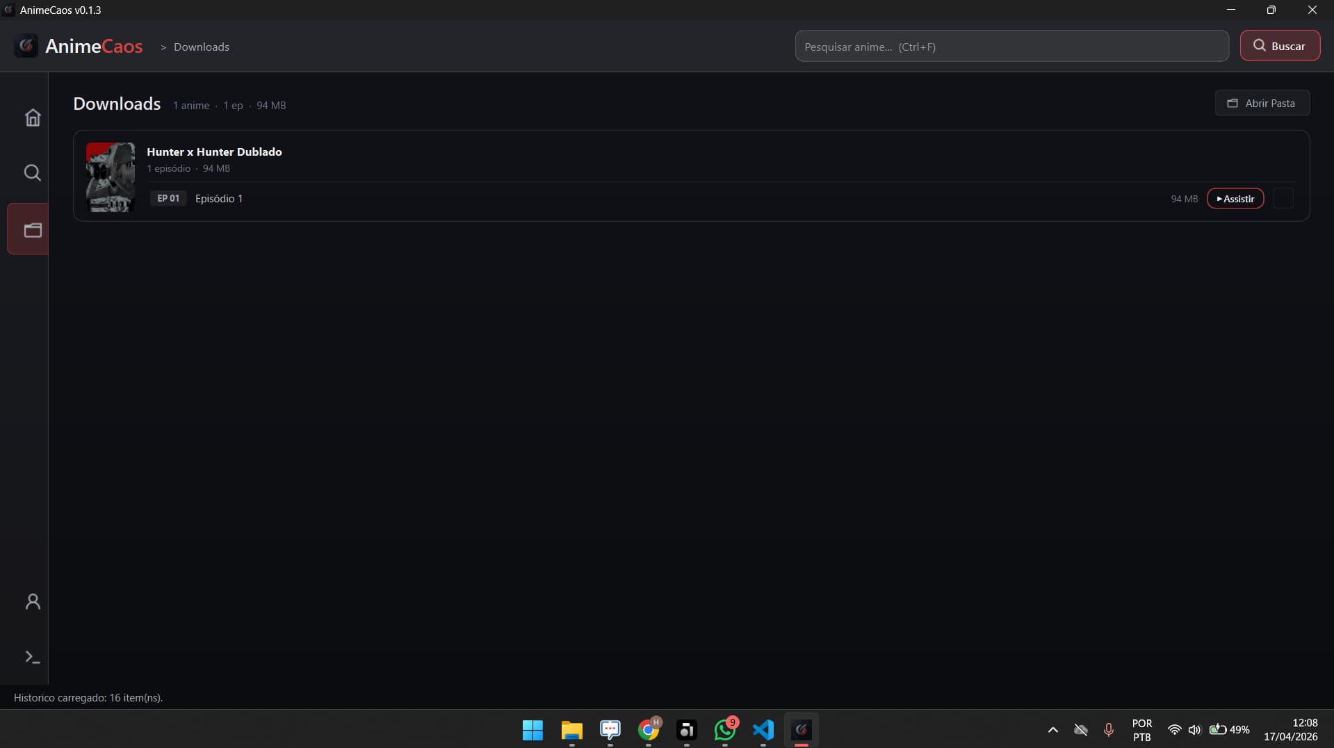 AnimeCaos - player e biblioteca lado a lado